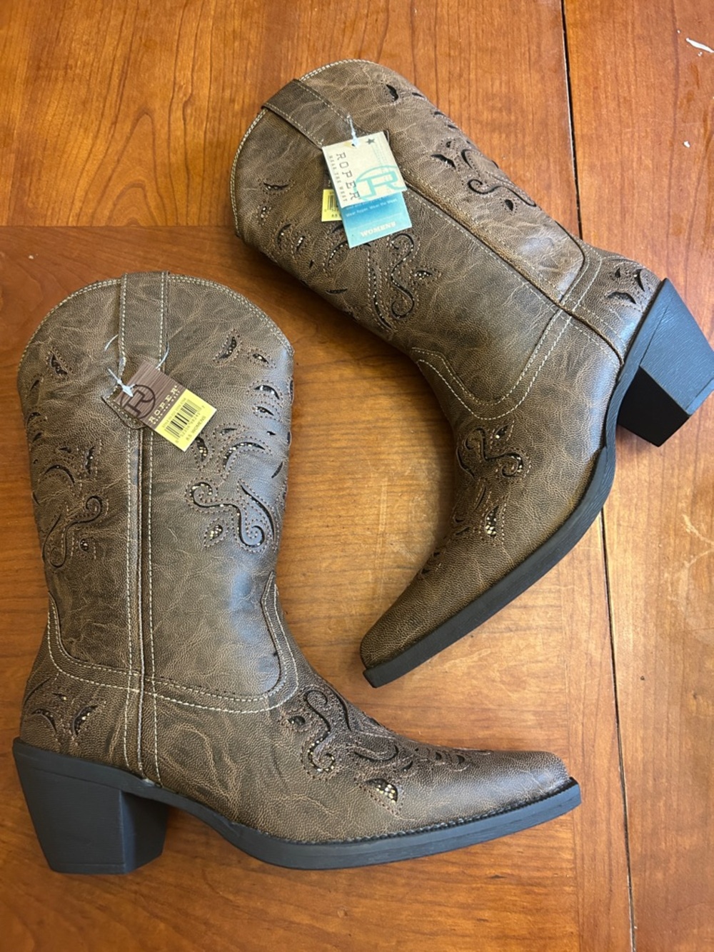 Roper Chloe Cowboy Boots Womens Brown Glitter Underlay Size 8.5 new in box